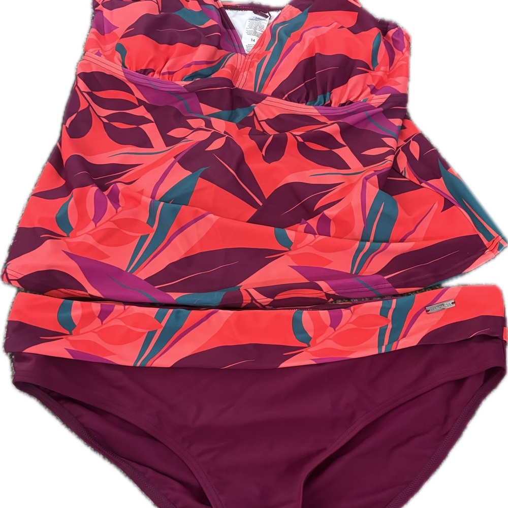 Women’s Two Piece Tropical Print Swim Set Size 14